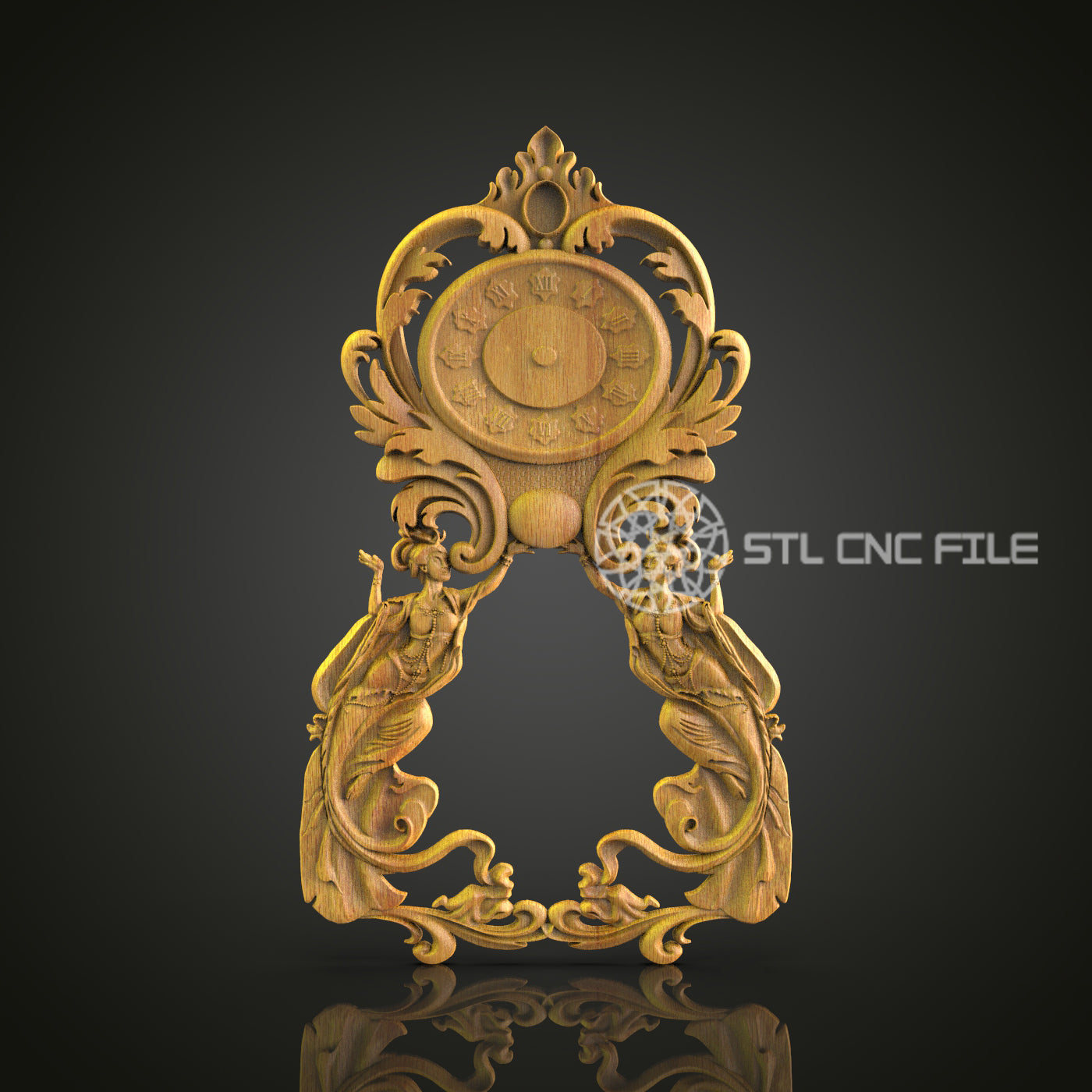 Baroque Style Clock Frame STL Model - 3D Engraving File for CNC Router, Digital Sculpture for Artcam Aspire, Decorative Design for CNC Woodworking