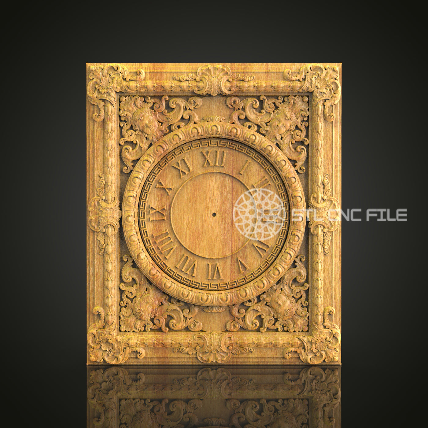 Ornate Rococo Clock STL, Detailed CNC Wall Art, Classic Decor Design