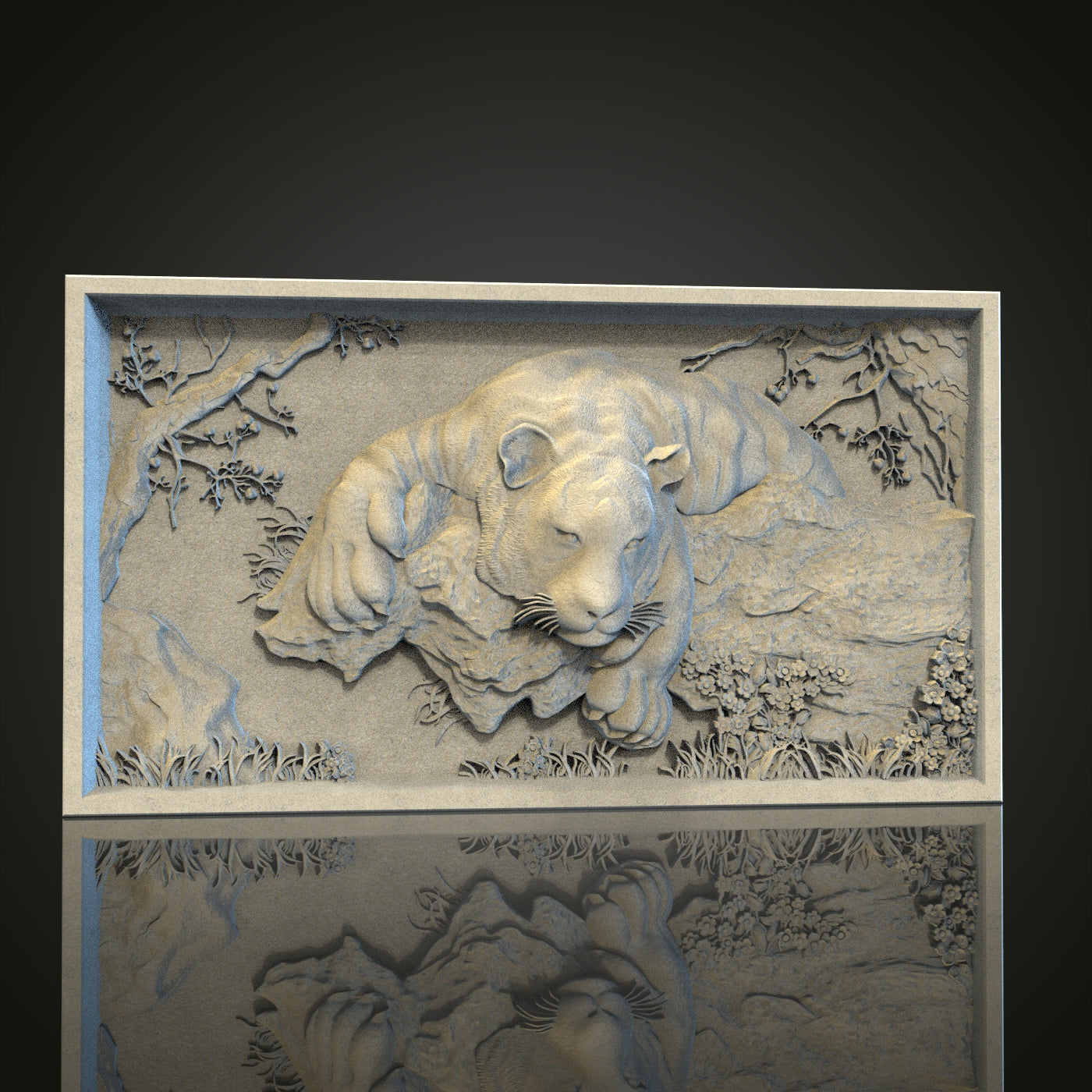 Prowling Tiger 3D STL File, CNC and 3D Printer Model, Wildlife Art, Artcam Aspire, Jungle Wall Decor