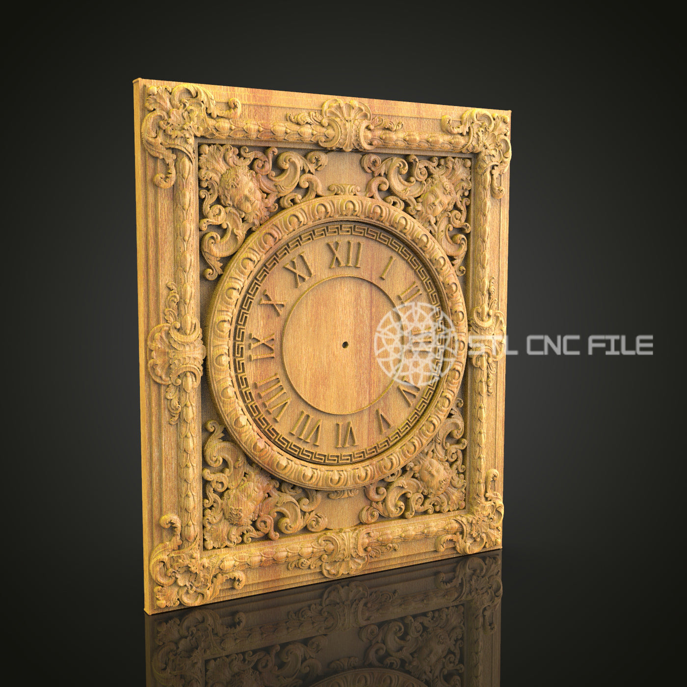 Ornate Rococo Clock STL, Detailed CNC Wall Art, Classic Decor Design