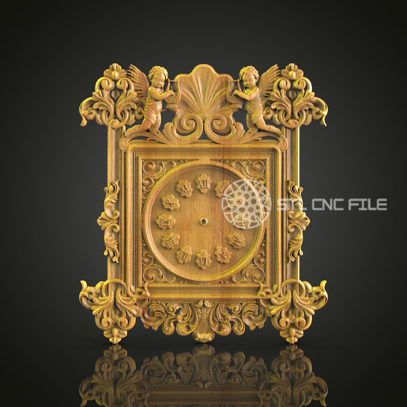 Cherub Embellished Clock STL, Baroque CNC Decor, Vintage Wall Art Design