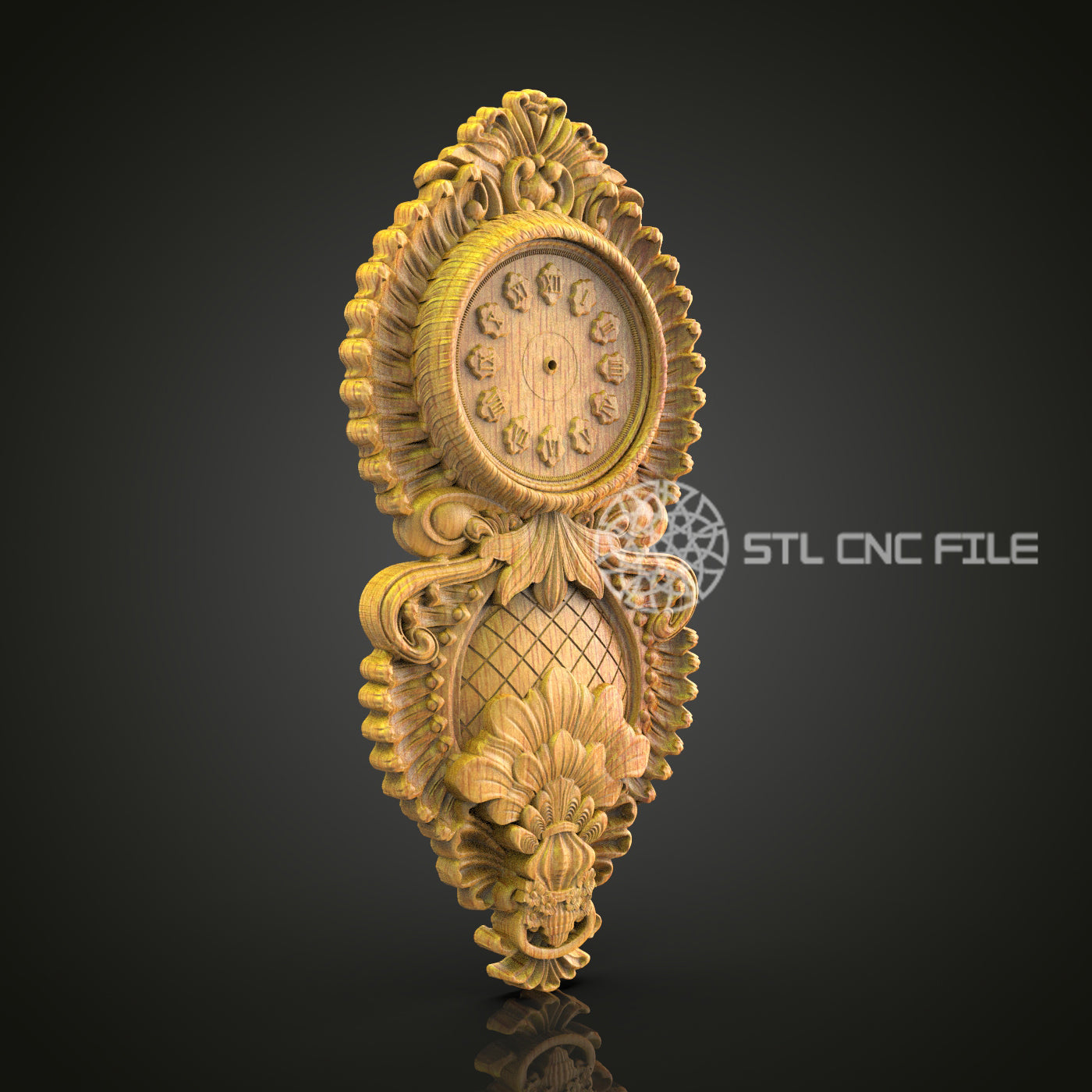 Elegant Oval Clock STL, Baroque CNC Model, Luxurious Wall Decor