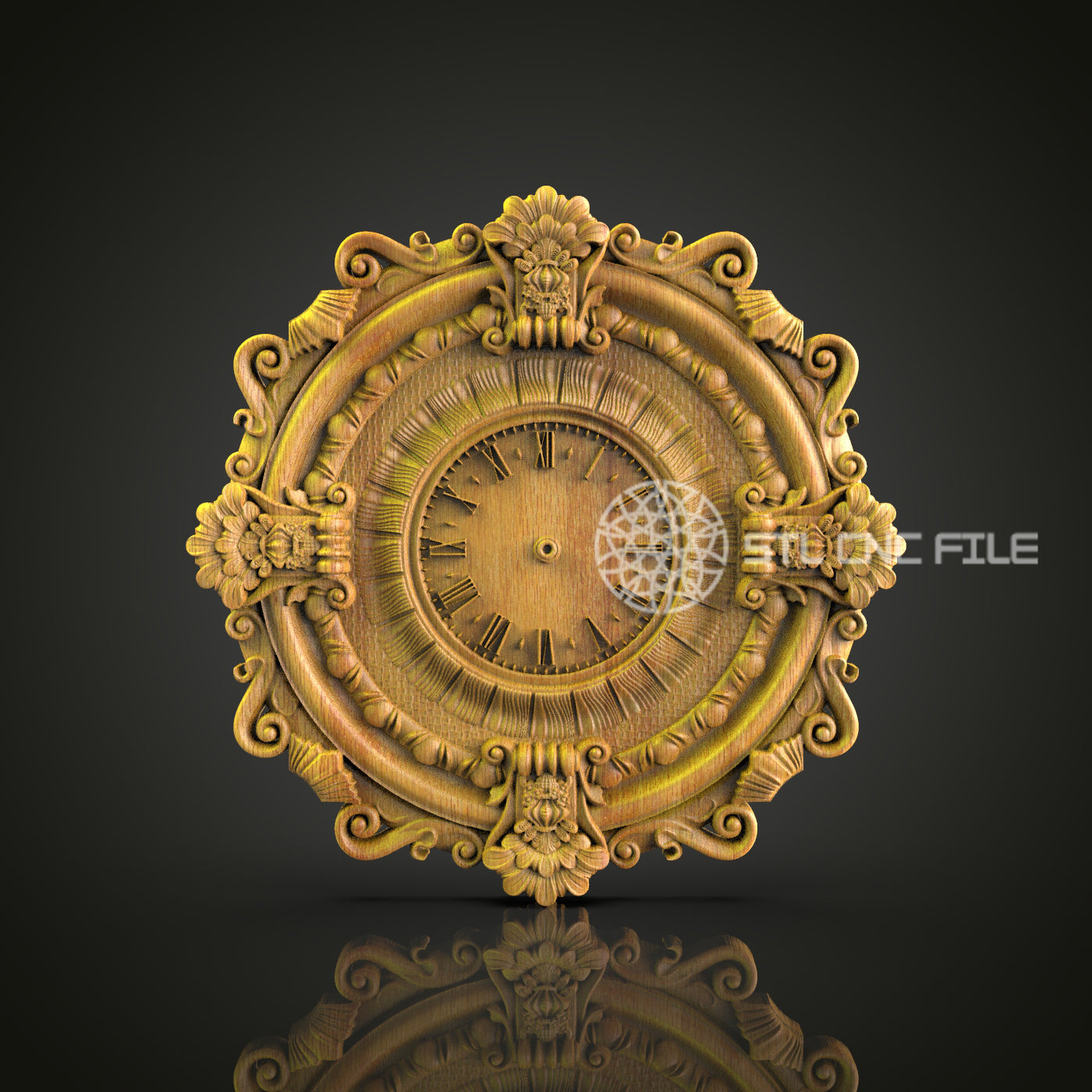 Baroque Style Clock 3D Model STL, CNC Router Carving Design, Artcam Aspire Files, Woodworking Art, Elegant Wall Decor, CNC Digital File