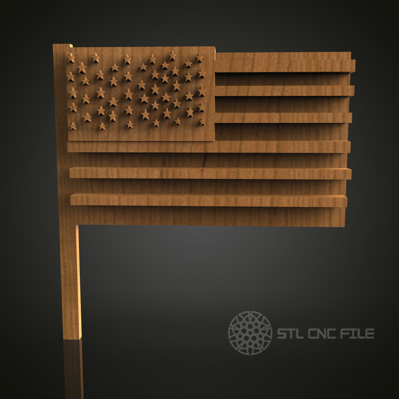 Wooden American Flag STL Model for CNC Router Engraver, Wall Decor Artcam Aspire CNC Files