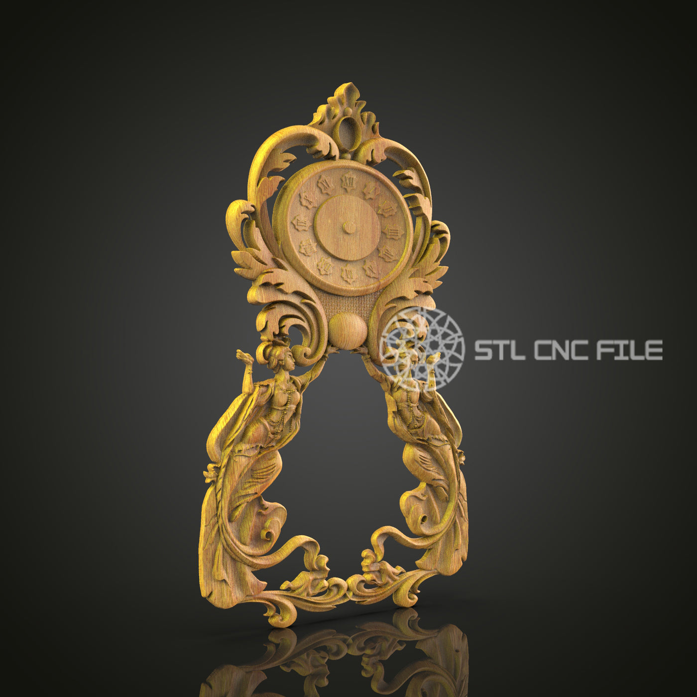 Baroque Style Clock Frame STL Model - 3D Engraving File for CNC Router, Digital Sculpture for Artcam Aspire, Decorative Design for CNC Woodworking