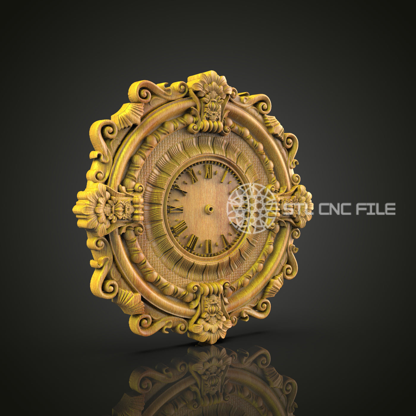 Baroque Style Clock 3D Model STL, CNC Router Carving Design, Artcam Aspire Files, Woodworking Art, Elegant Wall Decor, CNC Digital File