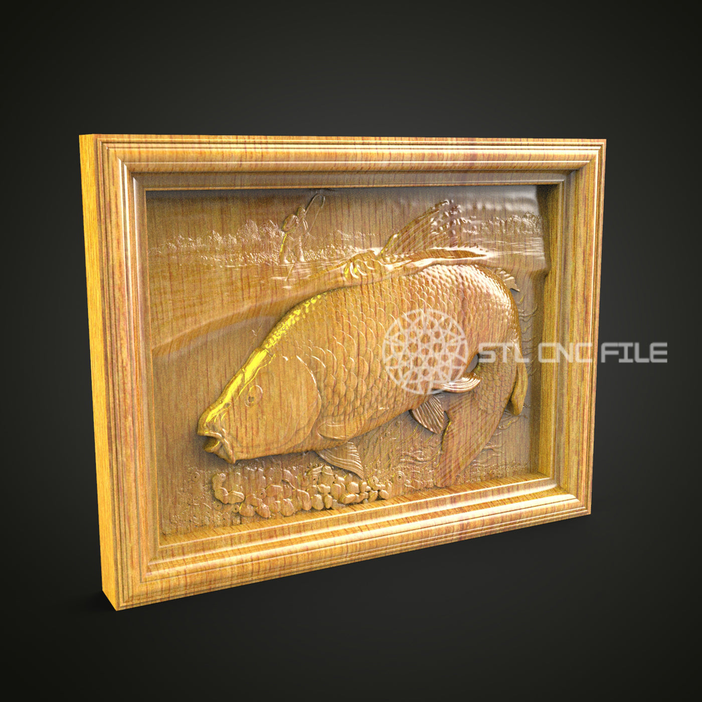 Angler's Trophy Carp 3D STL Model for CNC Routers, Artcam & Aspire Compatible, Perfect for Fishing Enthusiast Wall Art