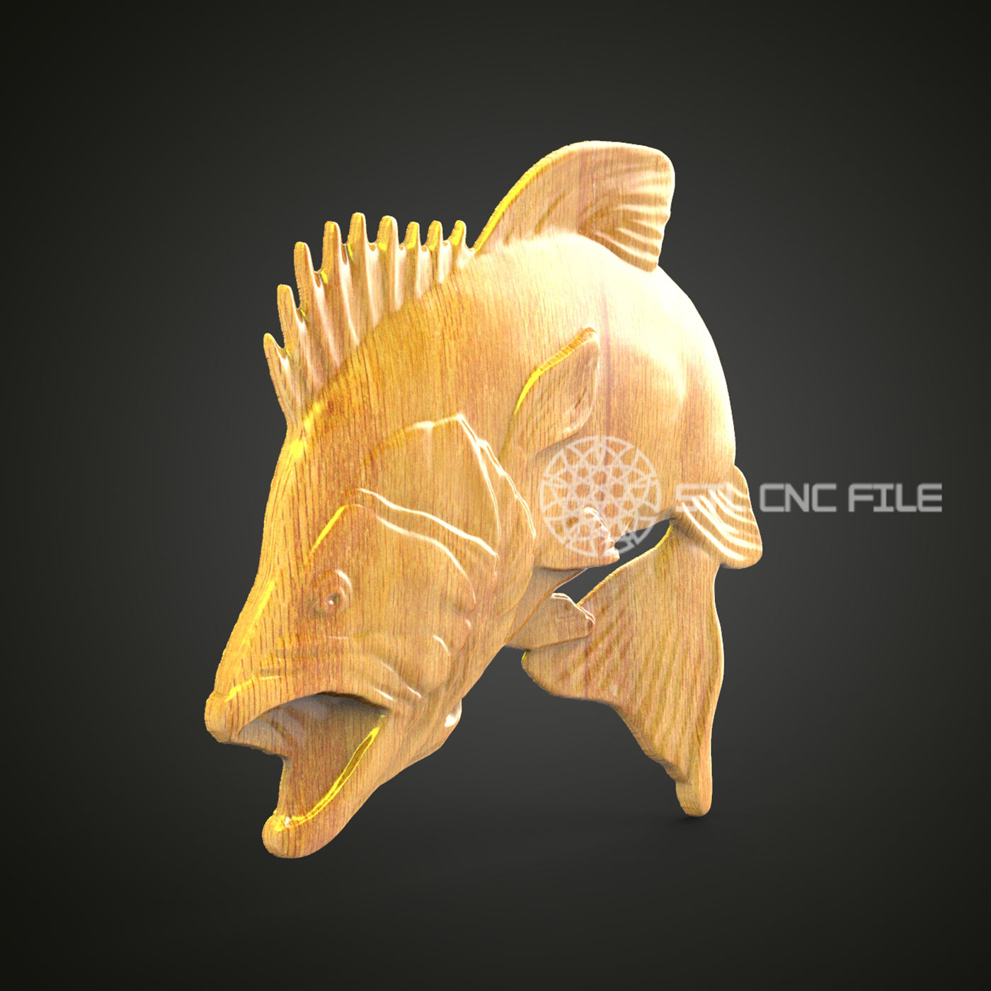 Dynamic Bass Leap 3D STL Model, Artcam & Aspire Ready, Perfect for CNC Wood Carving and Fishing Enthusiast Decor