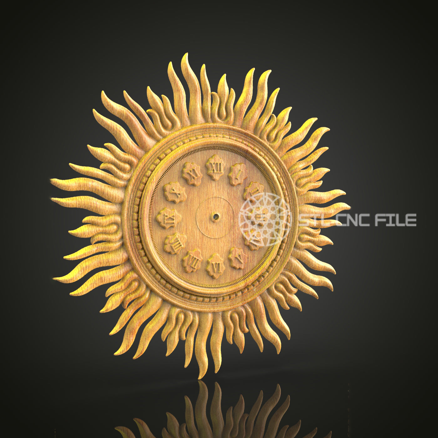 Sunburst Clock 3D Model STL, CNC Engraving File, Artcam Aspire Carving, Woodworking Decor, Wall Art CNC Design