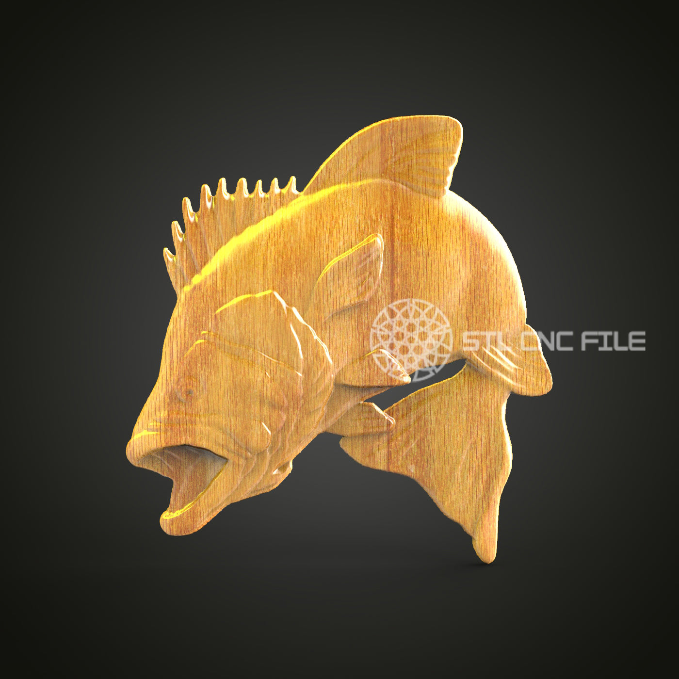 Dynamic Bass Leap 3D STL Model, Artcam & Aspire Ready, Perfect for CNC Wood Carving and Fishing Enthusiast Decor