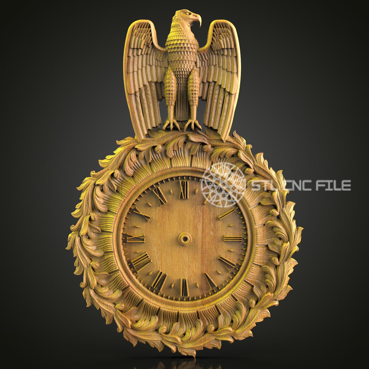 Eagle Crest Clock STL Model, CNC Woodworking File, Artcam Aspire Engraving, Patriotic Wall Art, 3D Carving Design, CNC Router Digital Decor