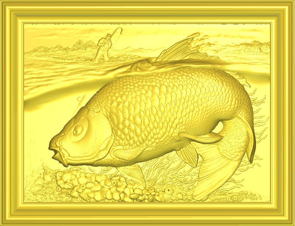 Angler's Trophy Carp 3D STL Model for CNC Routers, Artcam & Aspire Compatible, Perfect for Fishing Enthusiast Wall Art