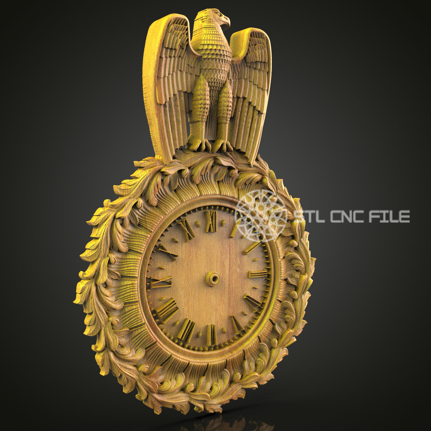 Eagle Crest Clock STL Model, CNC Woodworking File, Artcam Aspire Engraving, Patriotic Wall Art, 3D Carving Design, CNC Router Digital Decor