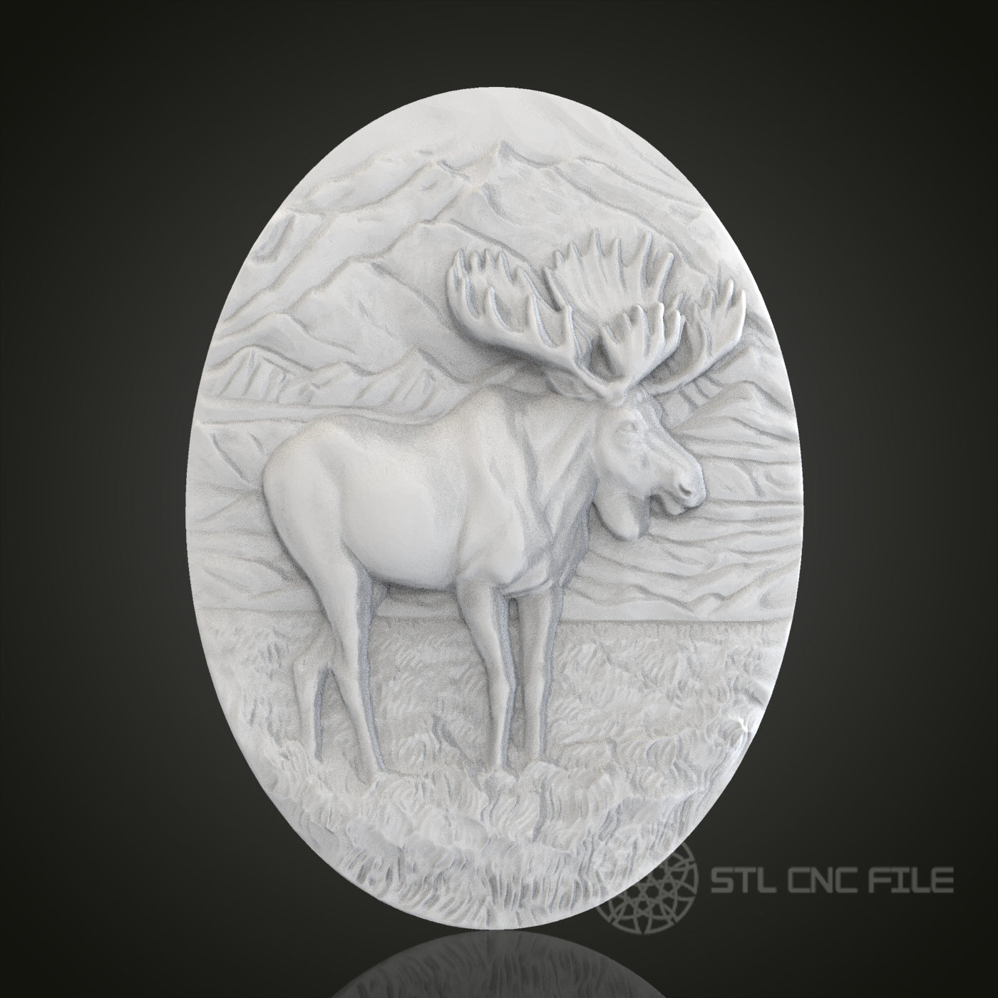 Majestic Moose Oval 3D Relief Art for CNC Router, Artcam, Aspire, Wall Decor, STL Model, Compatible with 3D Printers