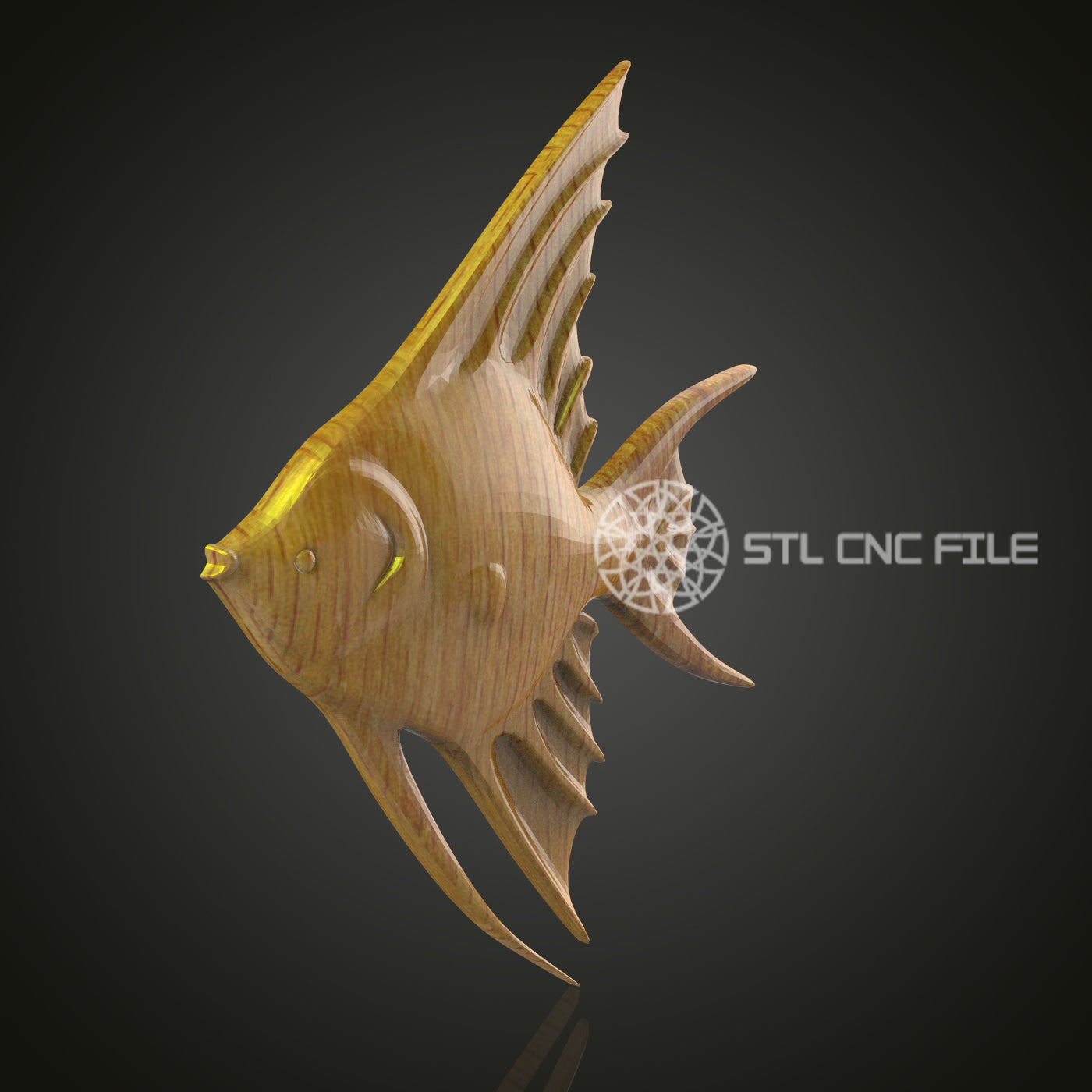 Angelfish STL Model, CNC Engraving File, Decorative Wall Art, Wooden Aquatic Sculpture, Artcam Fish Design, Aspire Relief Artwork, Carpentry Project, Digital Router Pattern, Underwater Decor Blueprint, Artistic CNC Craft, Ho