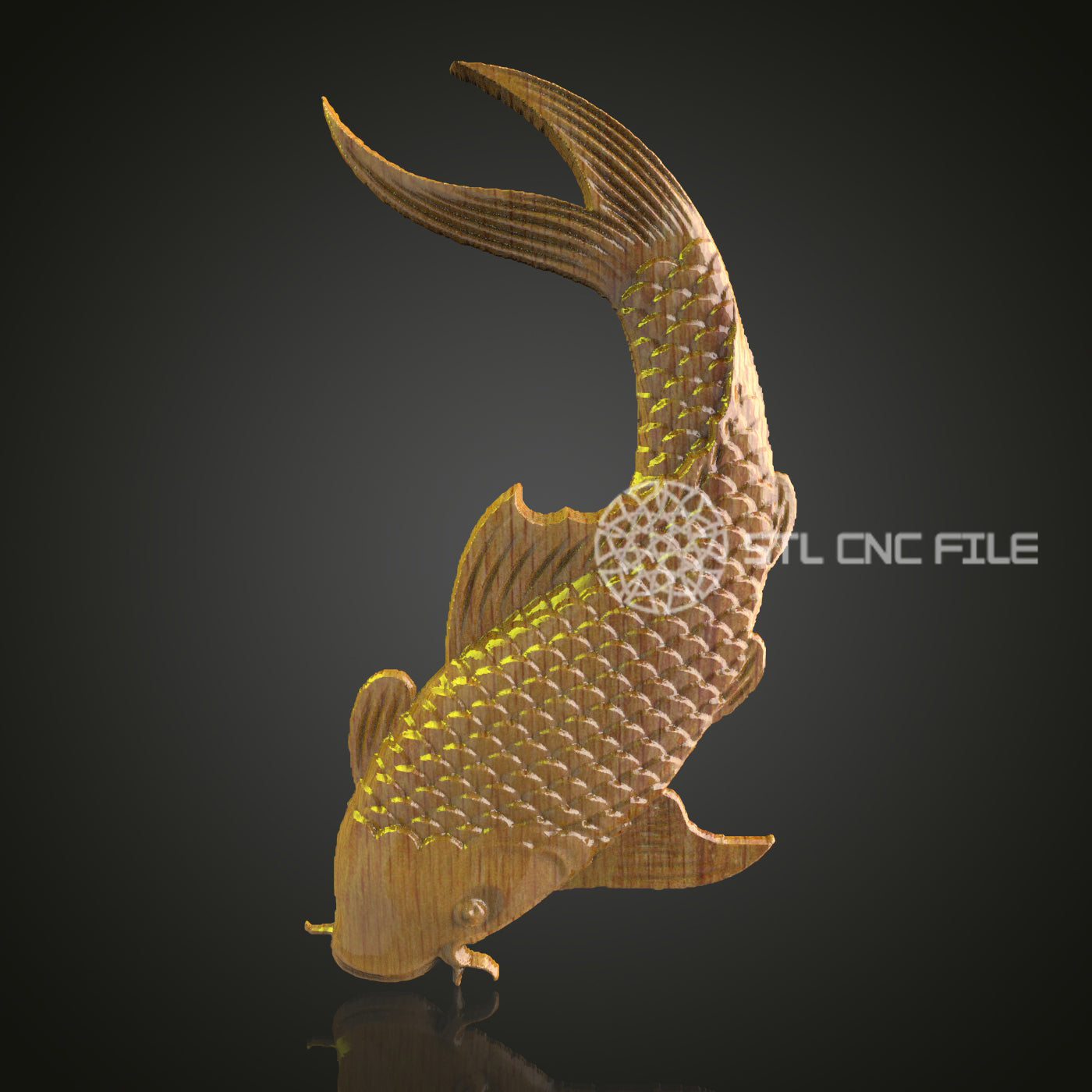 Exquisite Carp STL File for CNC Carving - Detailed Fish Artwork, Router Engravable Woodwork Design