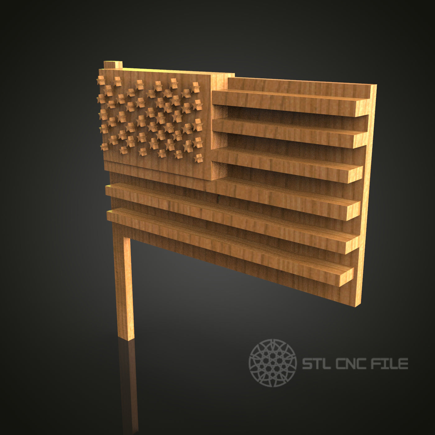 Wooden American Flag STL Model for CNC Router Engraver, Wall Decor Artcam Aspire CNC Files