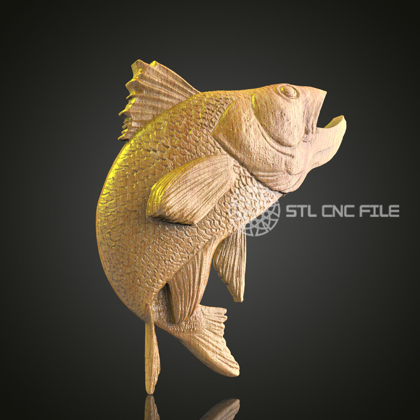 Dynamic Fish Leap STL Model for CNC Woodworking, Artistic Wall Decor 3D Engraving File