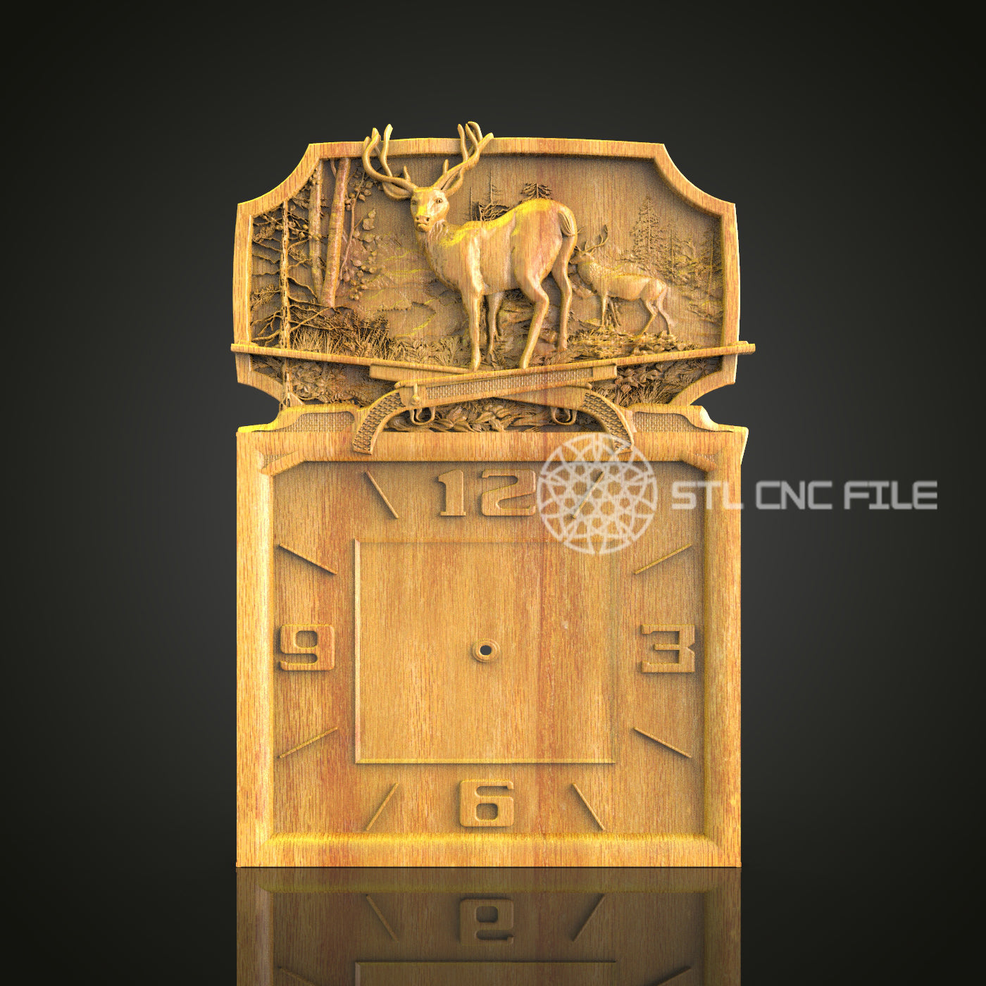 Rustic Fauna 3D STL Clock Model - CNC Woodworking Files, Deer Forest Scene, Artcam Aspire Engraver, Wall Art Decoration, CNC Router Design