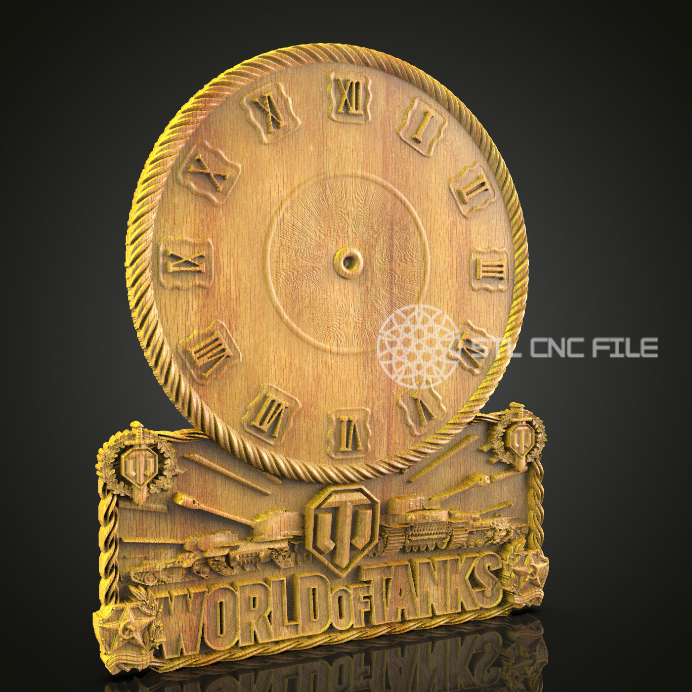 Military-Inspired 3D STL Clock Model - CNC Files for Tank Enthusiasts, Artcam and Aspire, War Memorabilia Wall Art, Engraving