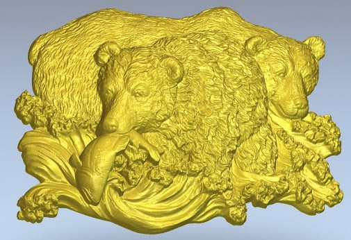 Resting Bears 3D Relief STL Model, CNC Router Engravable
