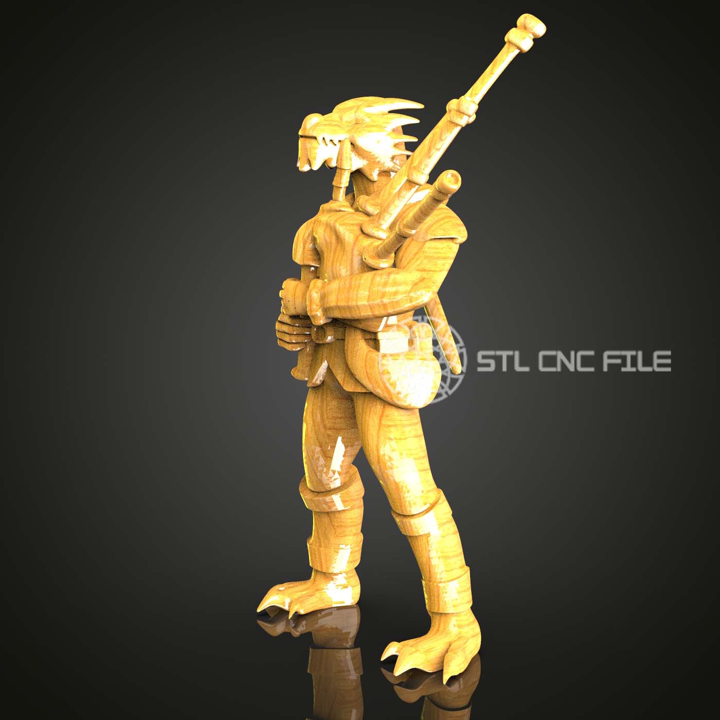 3D Samurai Guitar Warrior - STL Model for CNC Router, Engraving Art, Wood Carving Files, Artcam/Aspire, Home Wall Decor, Unique CNC Art