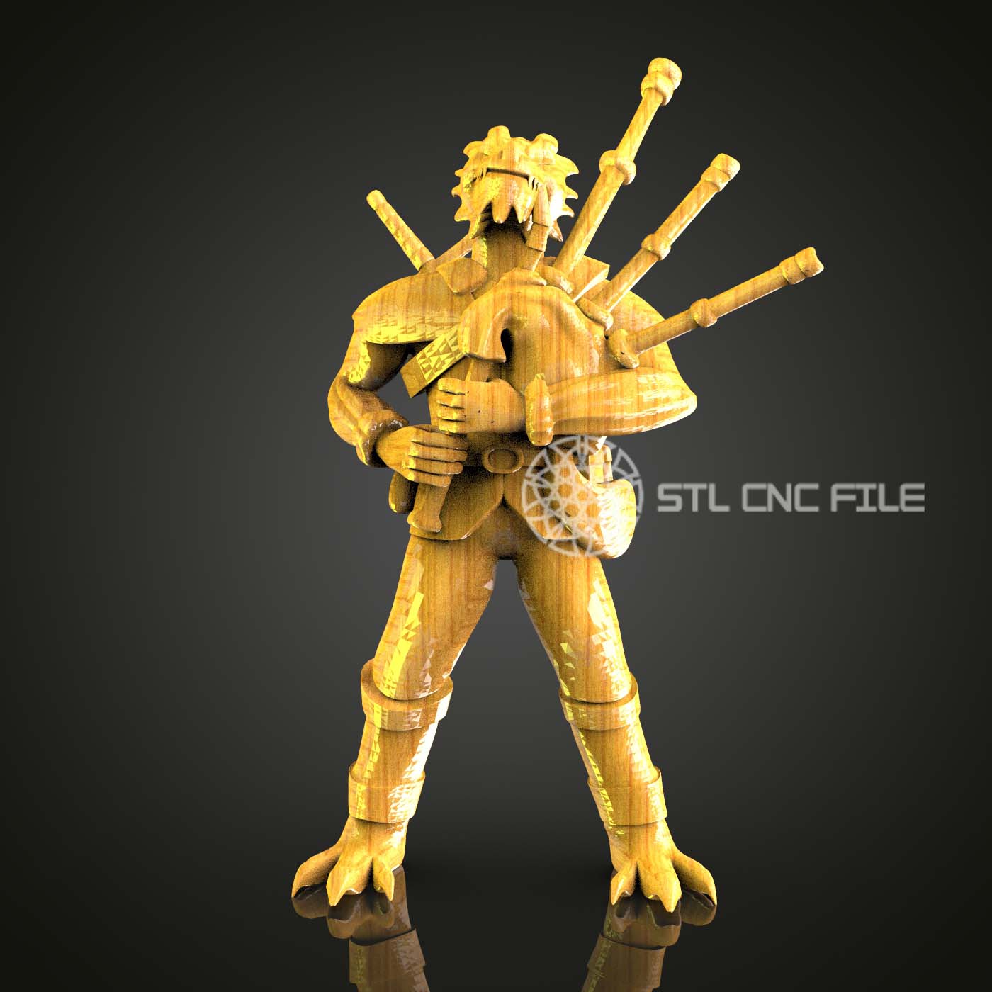 3D Samurai Guitar Warrior - STL Model for CNC Router, Engraving Art, Wood Carving Files, Artcam/Aspire, Home Wall Decor, Unique CNC Art