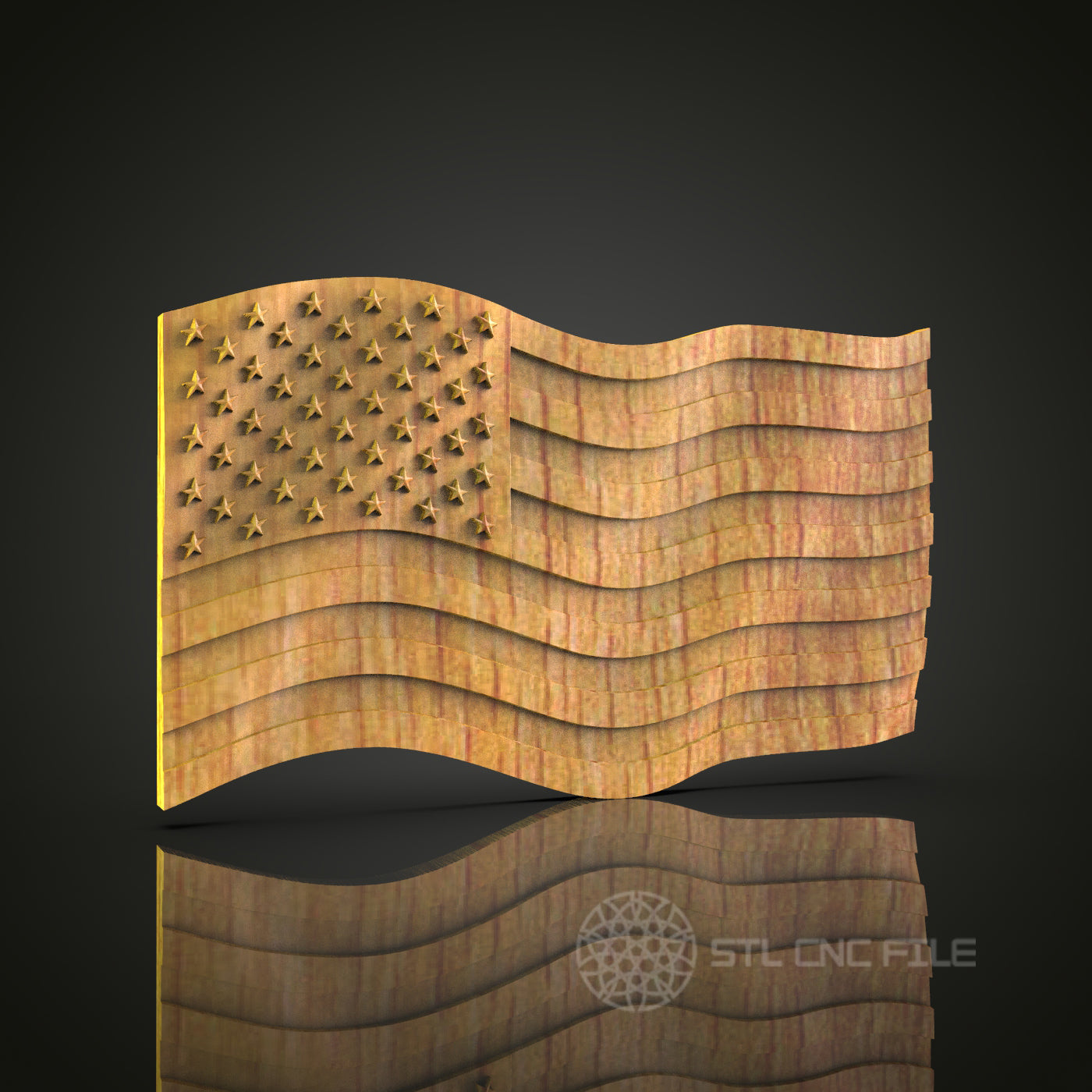 3D Wavy American Flag STL Model for CNC Router Engraver, Wall Decor Artcam Aspire CNC Files