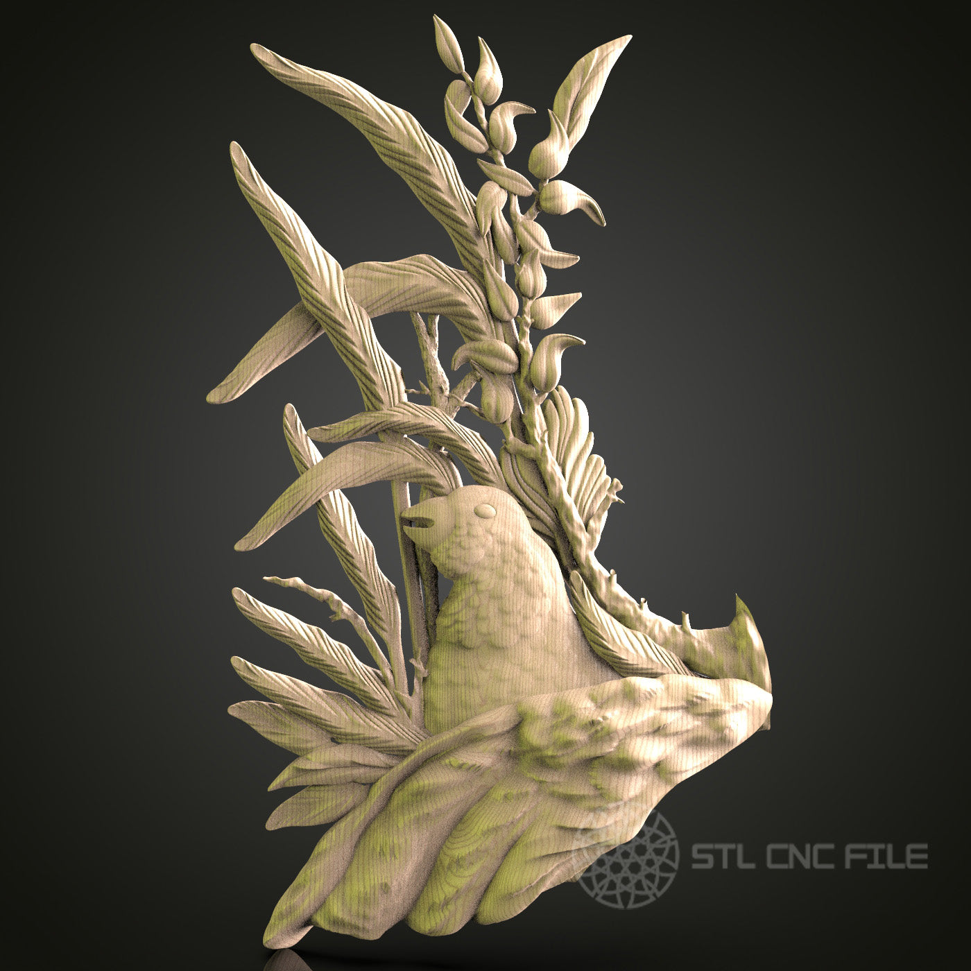 3D Printed Parrot in Floral Paradise - STL Model, CNC Router File, Artcam, Aspire, Wall Decor, Wood Art, CNC Files, 3D Printer Compatible