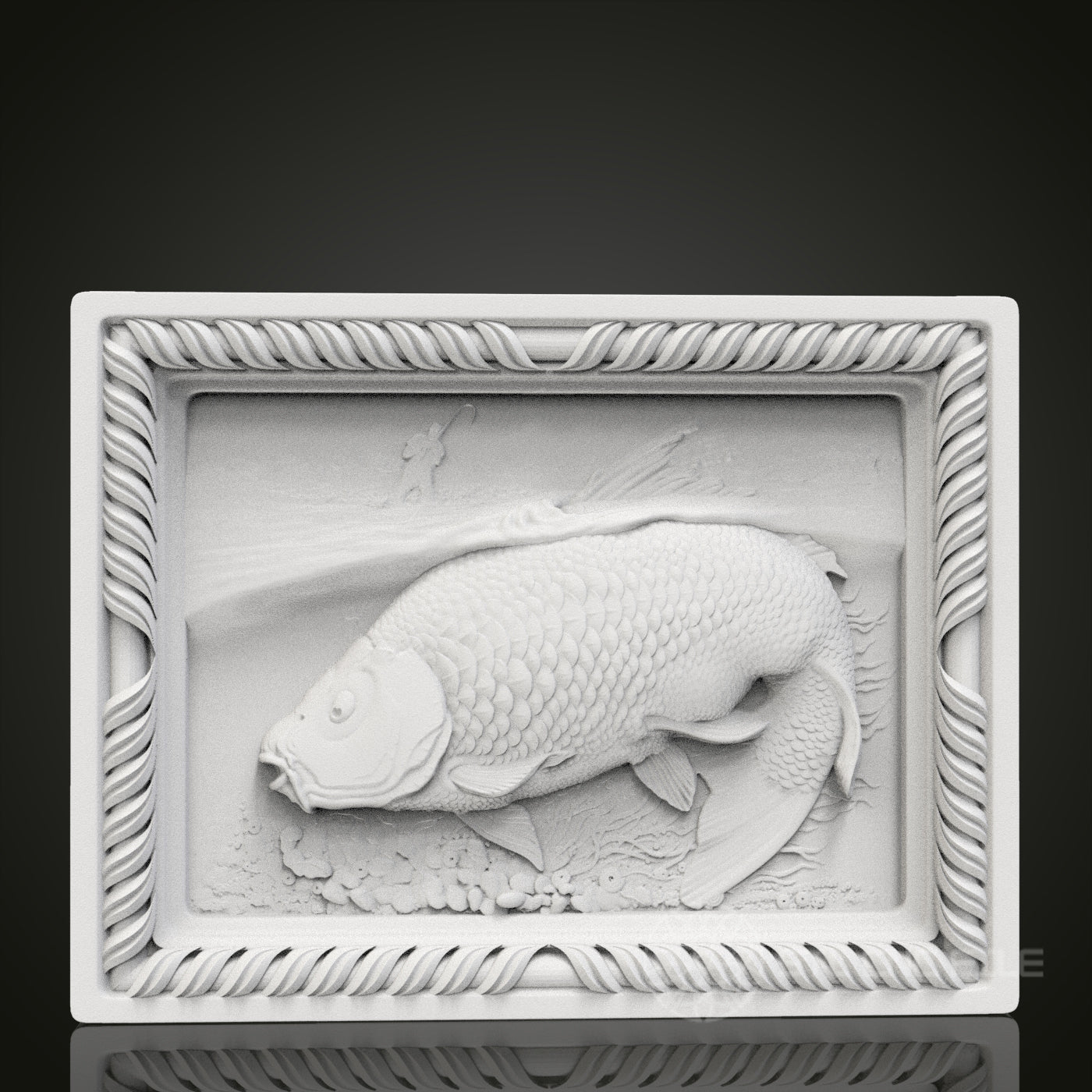 Aquatic Elegance - Carp Fish 3D CNC Engraved Wood Panel, Artcam Aspire STL Model for CNC Router, Nautical Wall Art