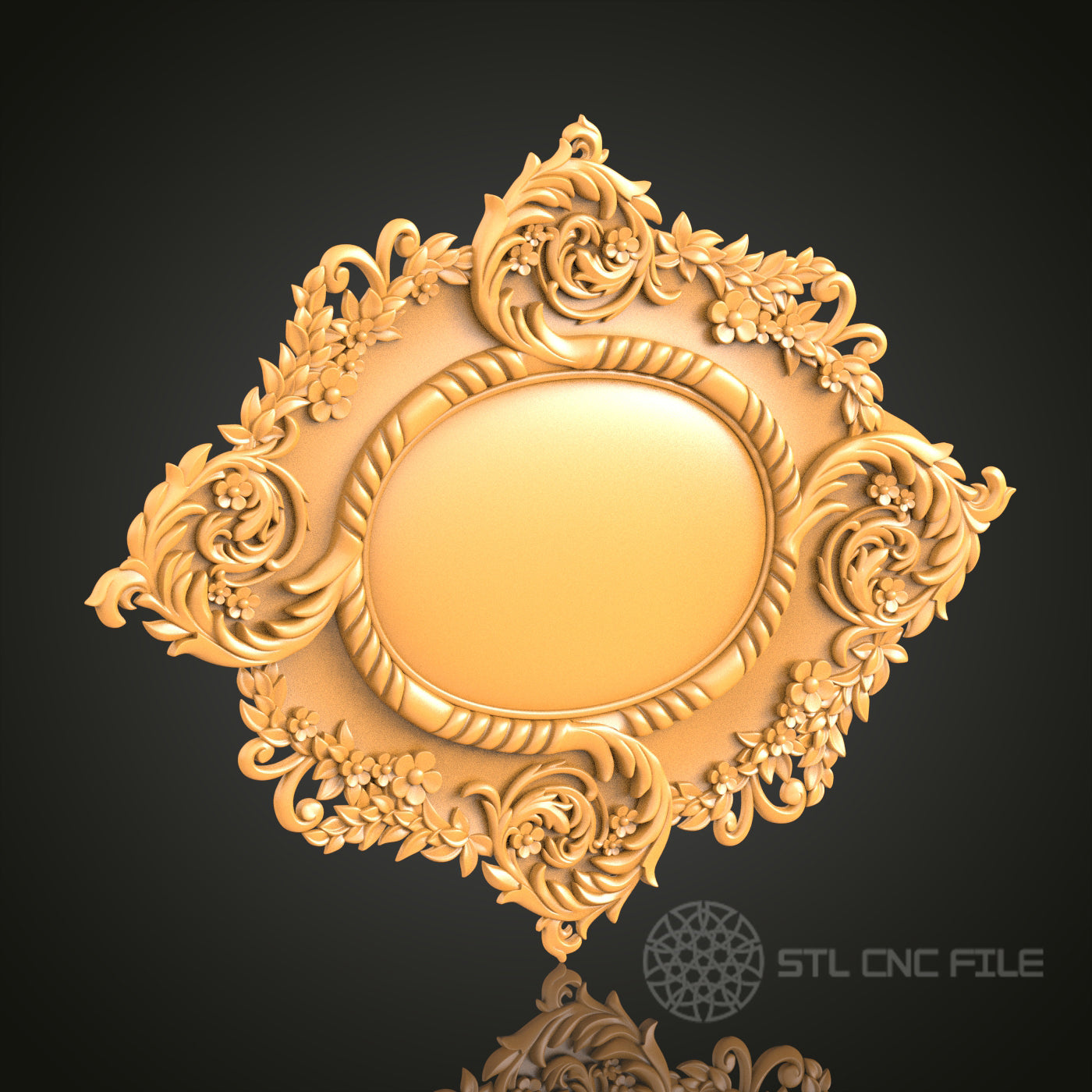 Ornate Floral Oval Frame Design STL Model for CNC Router Engraver - Artcam, Aspire, CNC Files, 3D Printer Compatible, Wall Decor