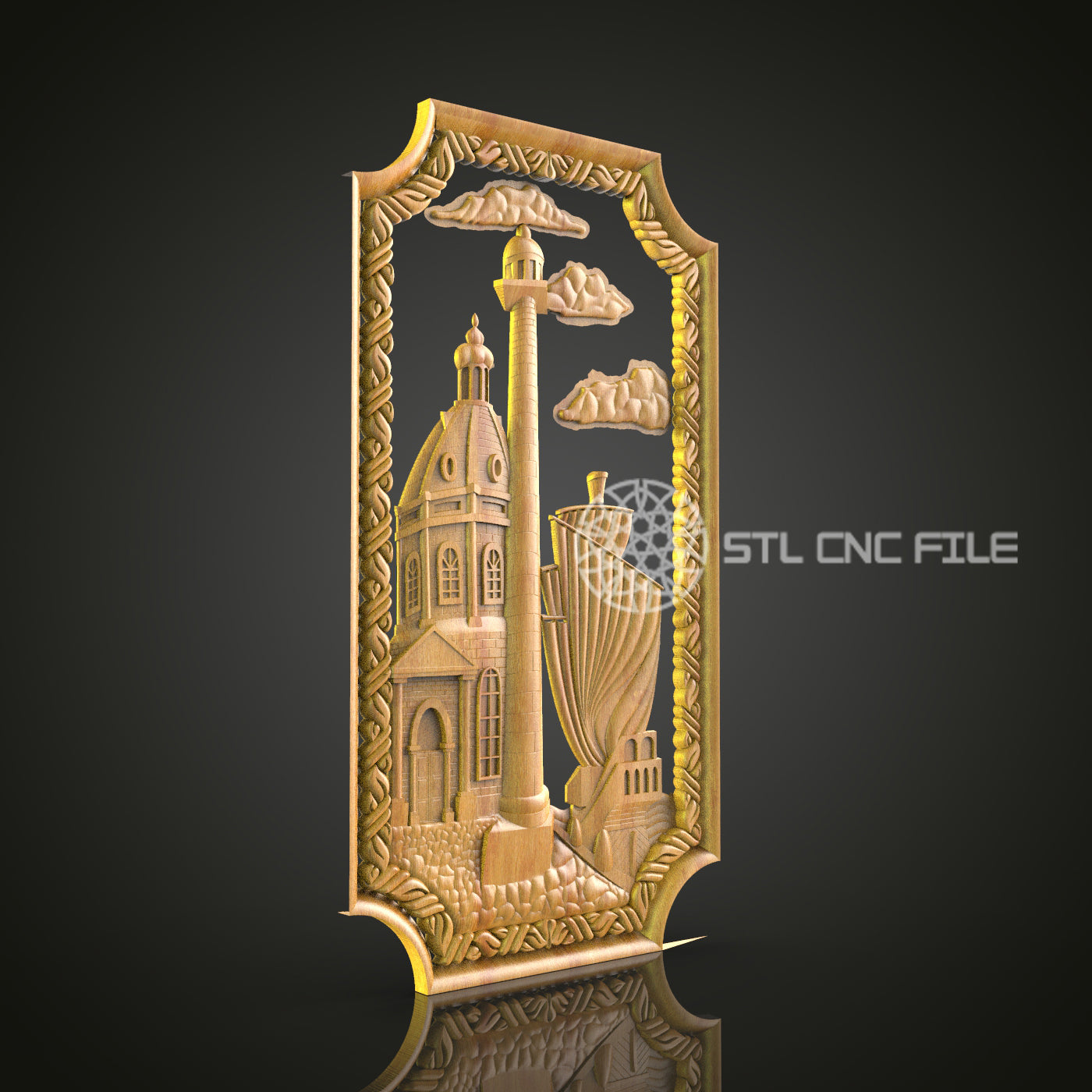 Architectural Fantasy Tower Wall Art - CNC Router STL Model, Gothic Decor, Artcam Aspire Files