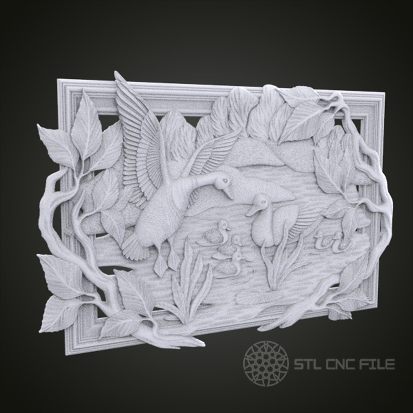 Duck Family 3D Relief Art for CNC Router, Artcam, Aspire, Wall Decor, STL Model, Compatible with 3D Printers