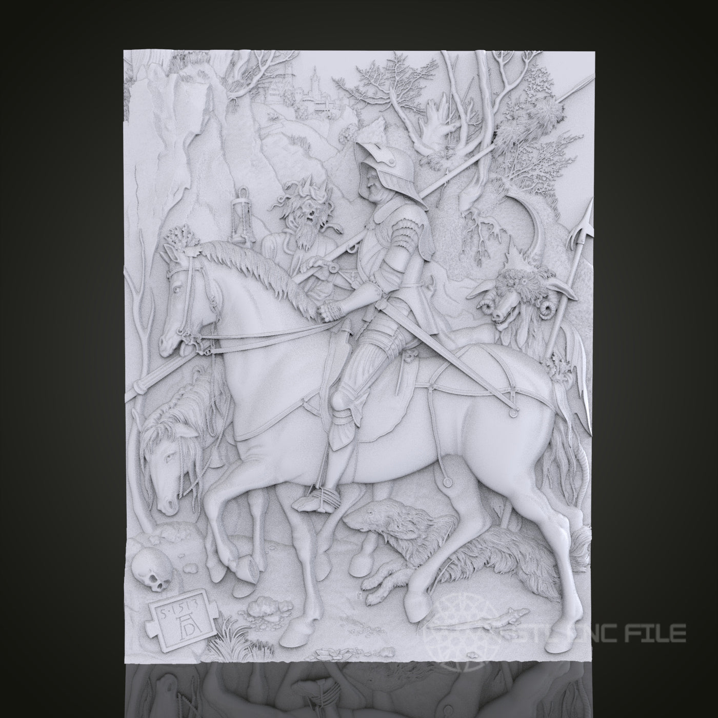 Knight on Horseback 3D Relief Art for CNC Router, Artcam, Aspire, Wall Decor, STL Model, Compatible with 3D Printers
