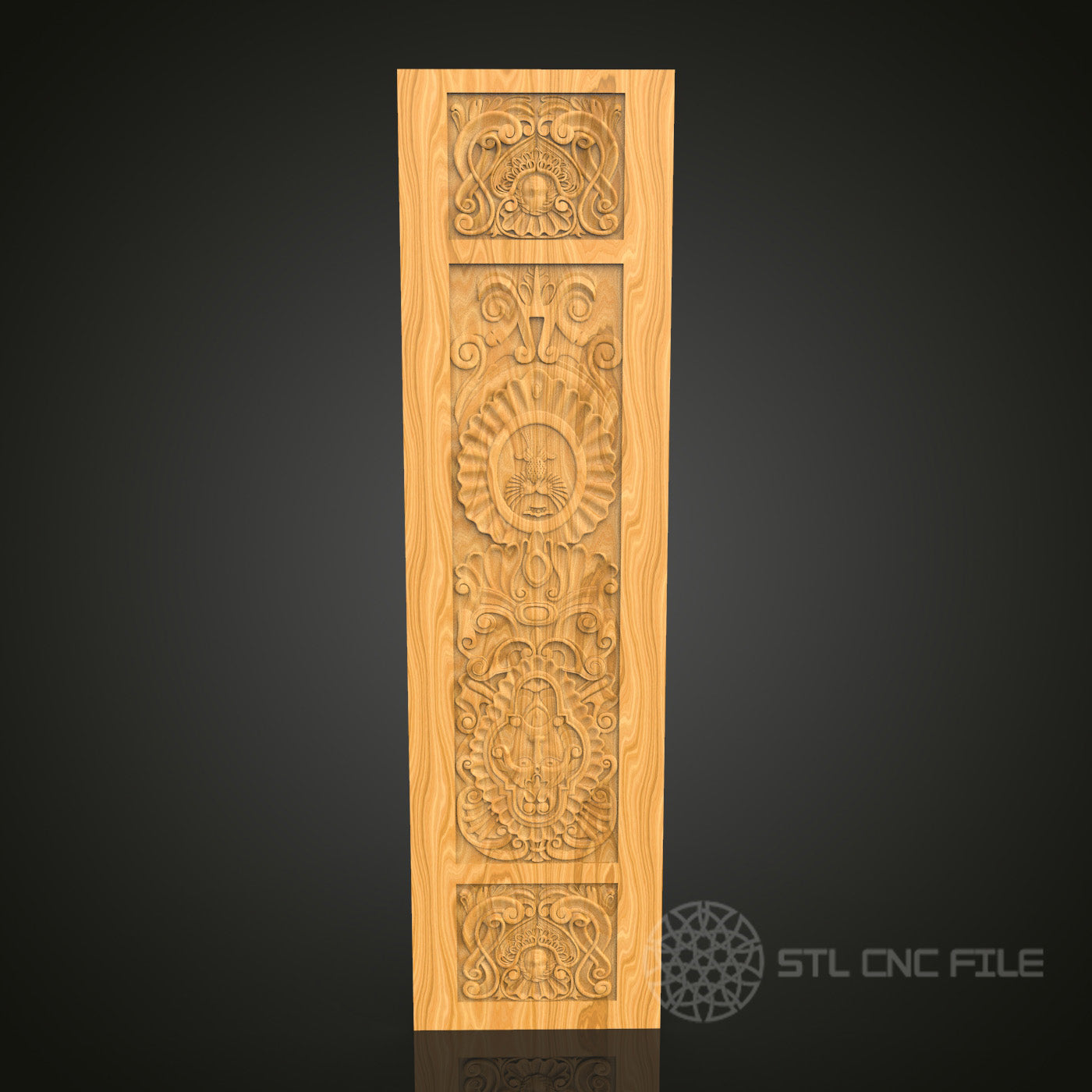Architectural Ornament CNC Carving STL File - Detailed Panel Design, Compatible with Artcam, Aspire