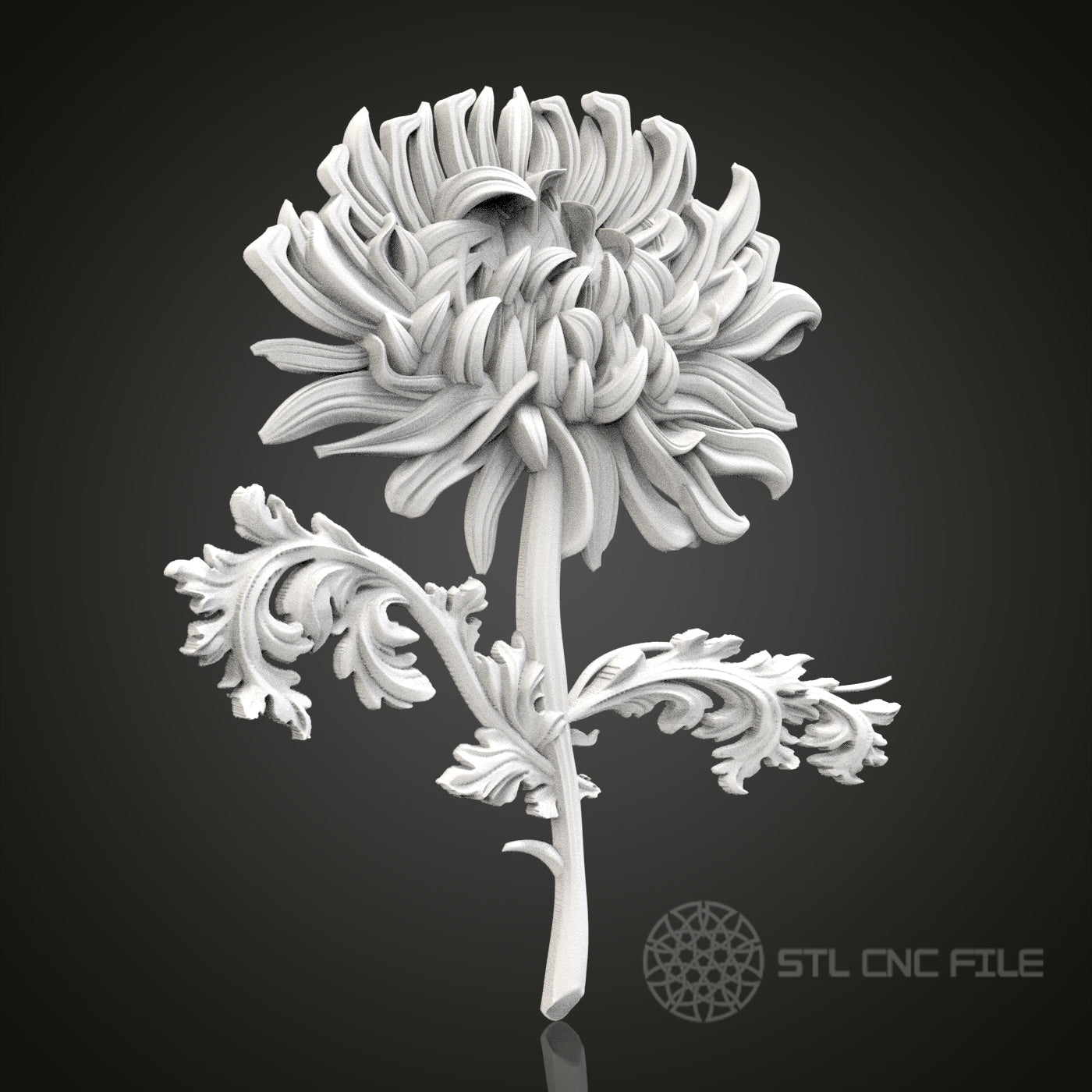 Chrysanthemum Grace - 3D CNC Engraved Wood Flower, Artcam Aspire STL Model for CNC Router, Elegant Botanical Art