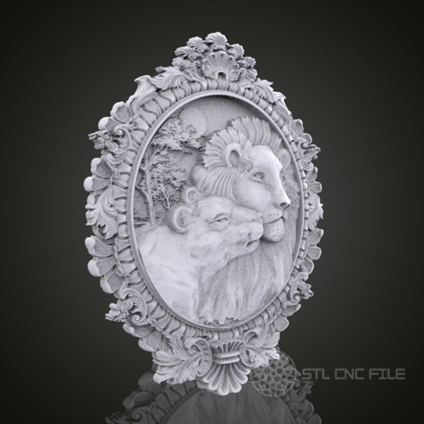 Regal Lion Pair 3D Relief Art for CNC Router, Artcam, Aspire, Wall Decor, STL Model, Compatible with 3D Printers