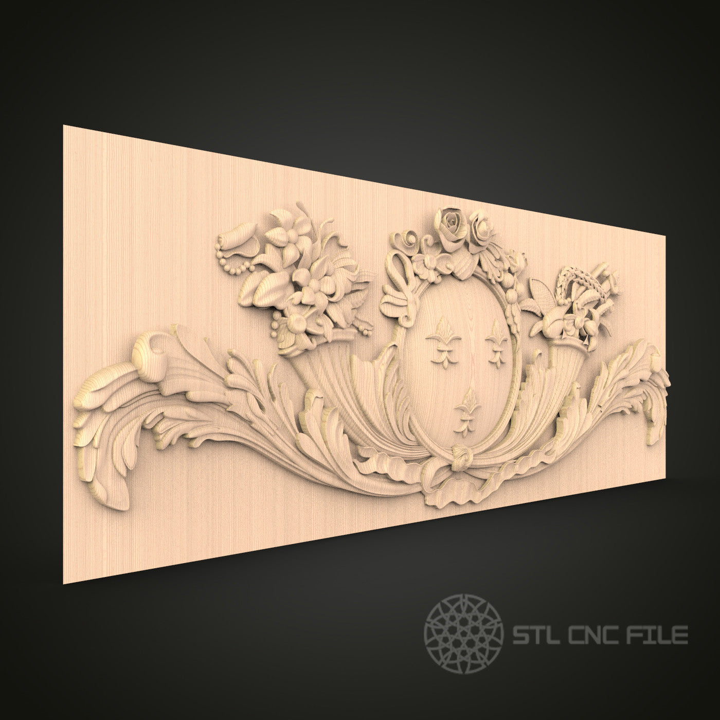 Elegant Rococo Wall Panel 3D Model STL File, Floral Rocaille Decor for CNC Router – Artcam, Aspire Compatible