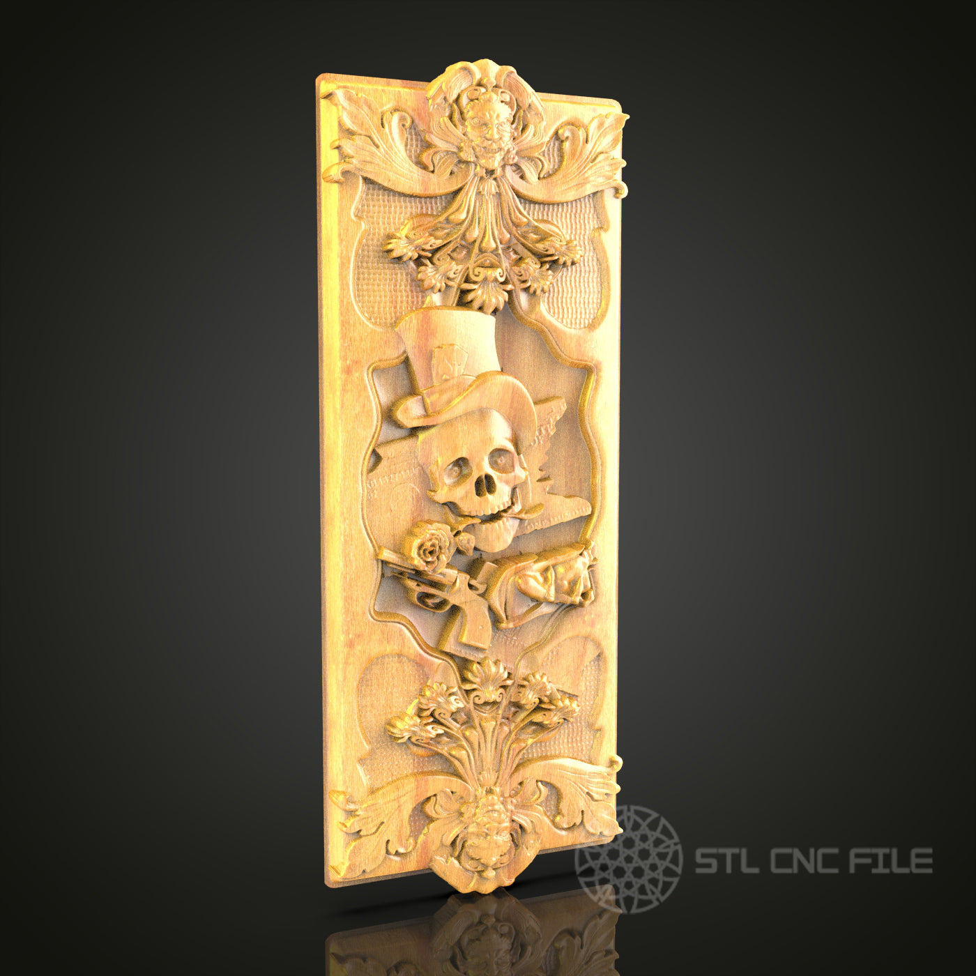 Whimsical Skeleton Relief STL Model for CNC Router - Artcam, Aspire Compatible, Gothic Wood Carving