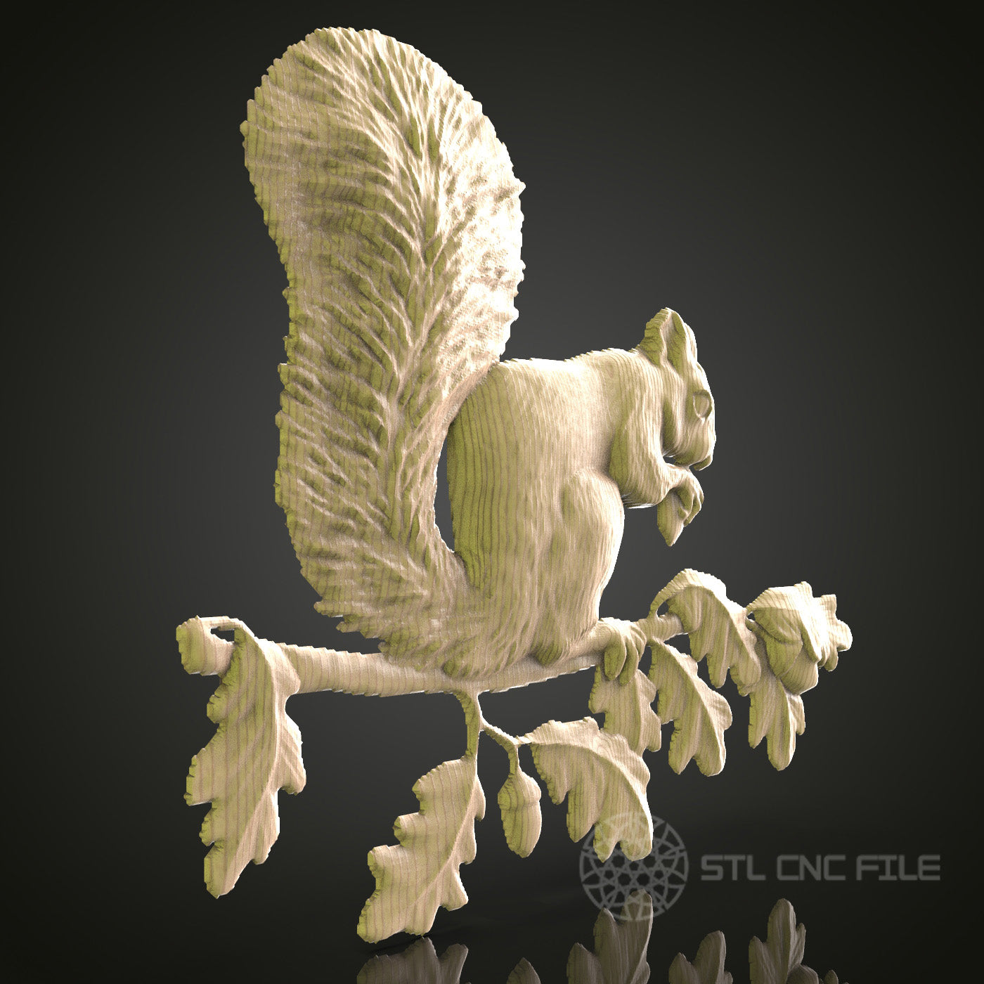 Squirrel on Oak Branch 3D Model STL File, Forest Creature for CNC Router – Compatible with Artcam, Aspire