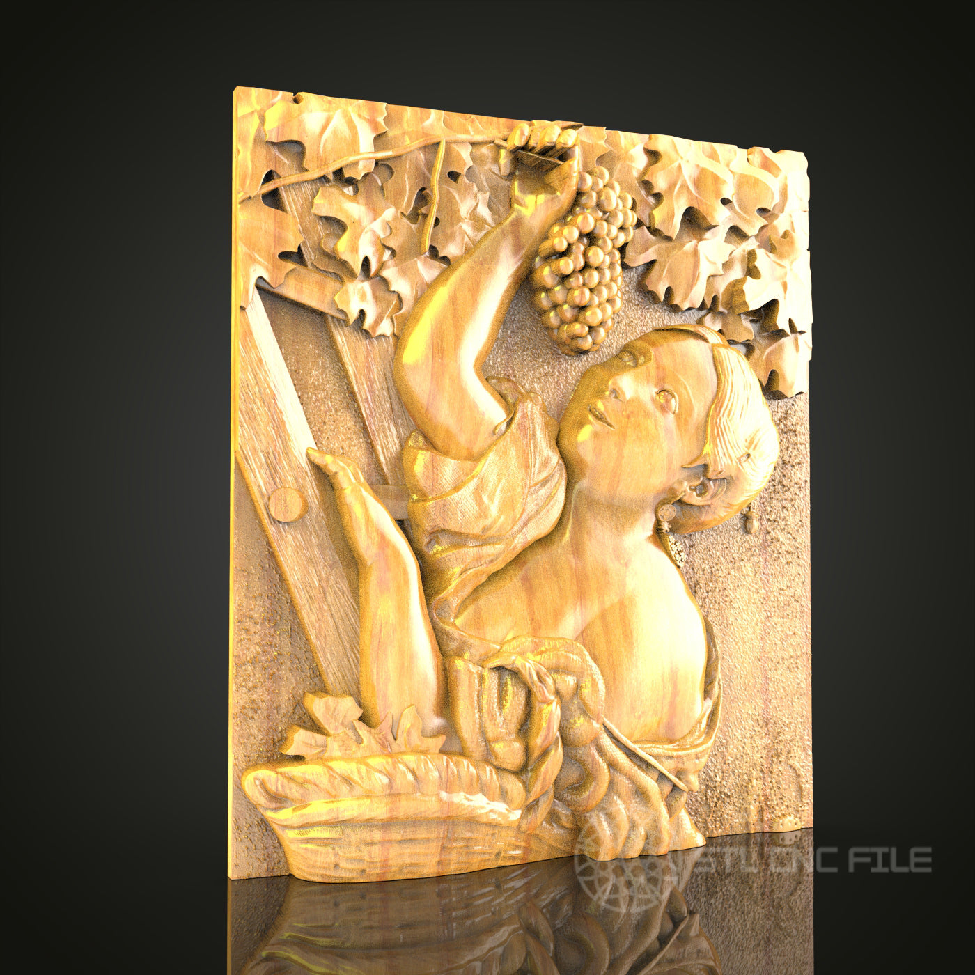 Classical Bacchante Relief STL Model for CNC Router - Grape Harvest Theme, Artcam, Aspire Compatible, Elegant Wood Carving