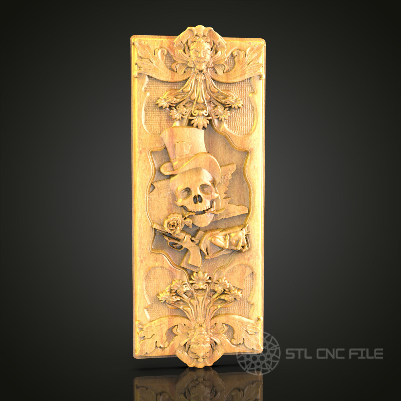 Whimsical Skeleton Relief STL Model for CNC Router - Artcam, Aspire Compatible, Gothic Wood Carving