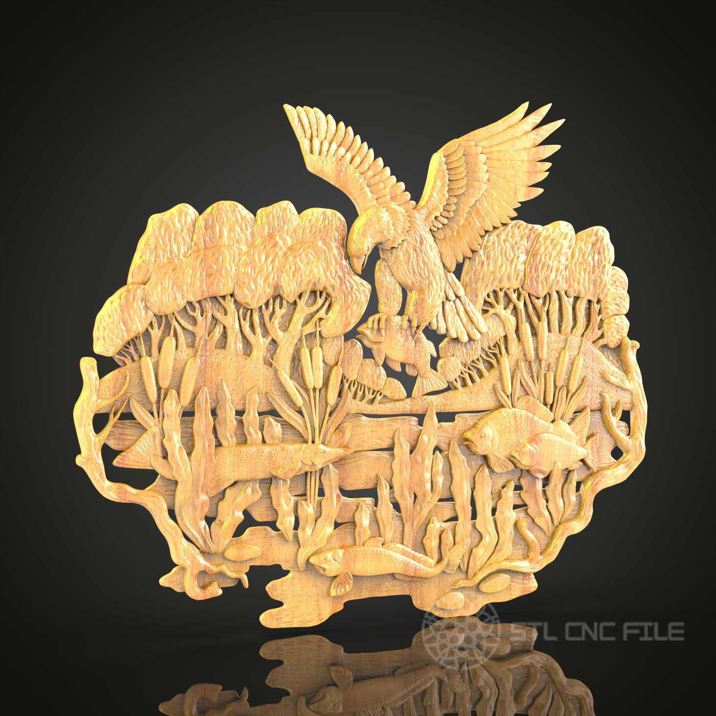 Wildlife Scene STL Model for CNC Router - Eagle & Forest Animals, Artcam, Aspire Compatible, Nature Wall Art