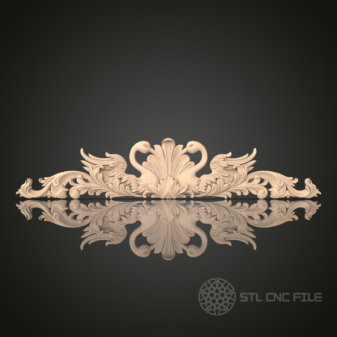 Swan Symphony Relief 3D Model STL File, Ornate Swan Decor for CNC Router – Compatible with Artcam, Aspire