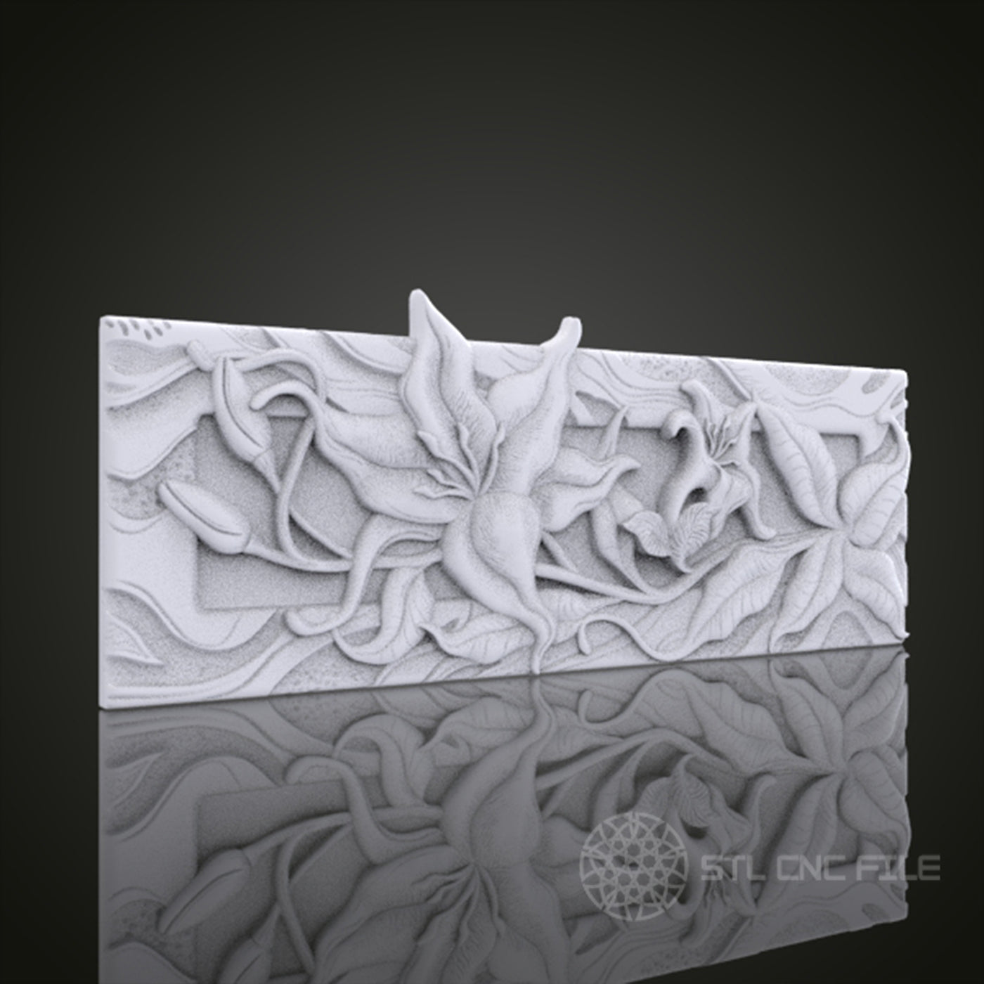 Floral Panel 3D Relief Art for CNC Router, Artcam, Aspire, Wall Decor, STL Model, Compatible with 3D Printers