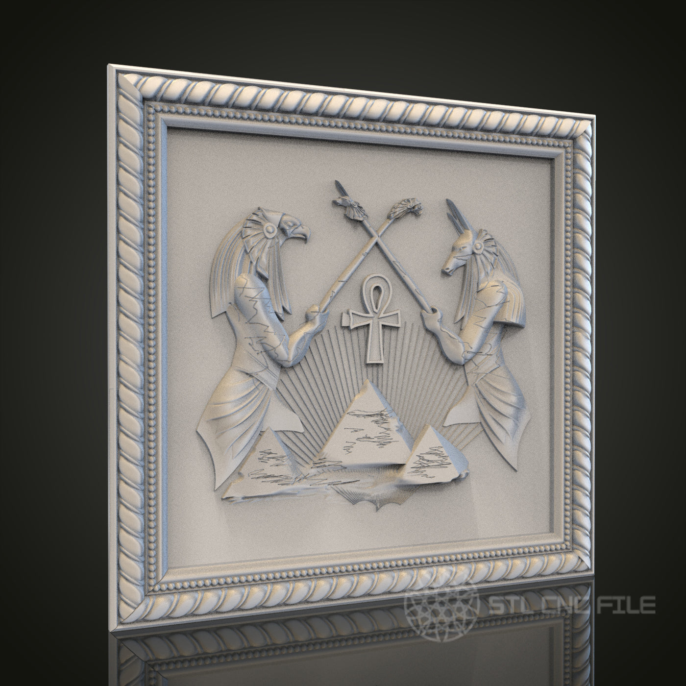 Ancient Egyptian Gods Relief Panel STL Model for CNC Router Engraver, Artcam, Aspire, Wood Art Wall Decor