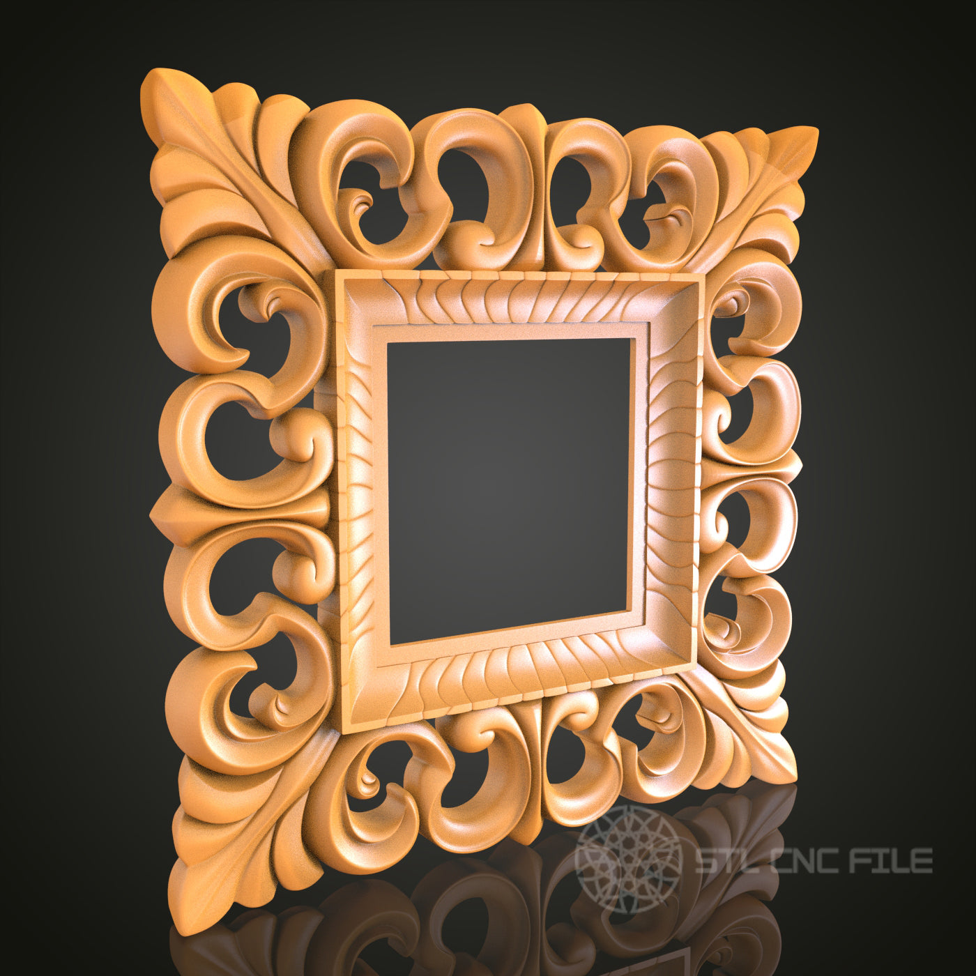 Square Ornate Decorative Frame STL Model for CNC Router Engraver, 3D Printer, Wall Art Decor