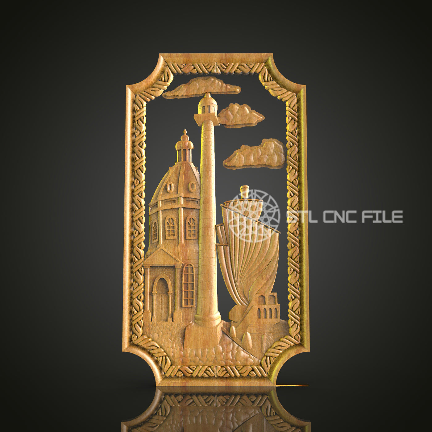Architectural Fantasy Tower Wall Art - CNC Router STL Model, Gothic Decor, Artcam Aspire Files