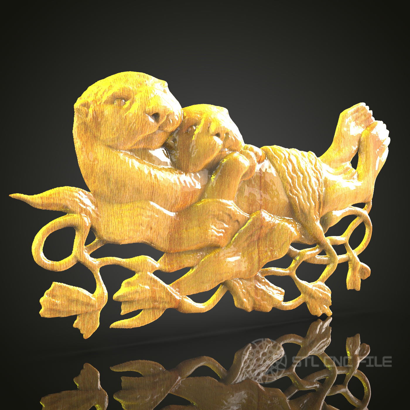 Otters Embrace STL Model - CNC Router Files for Wood Art, Compatible with Artcam, Aspire