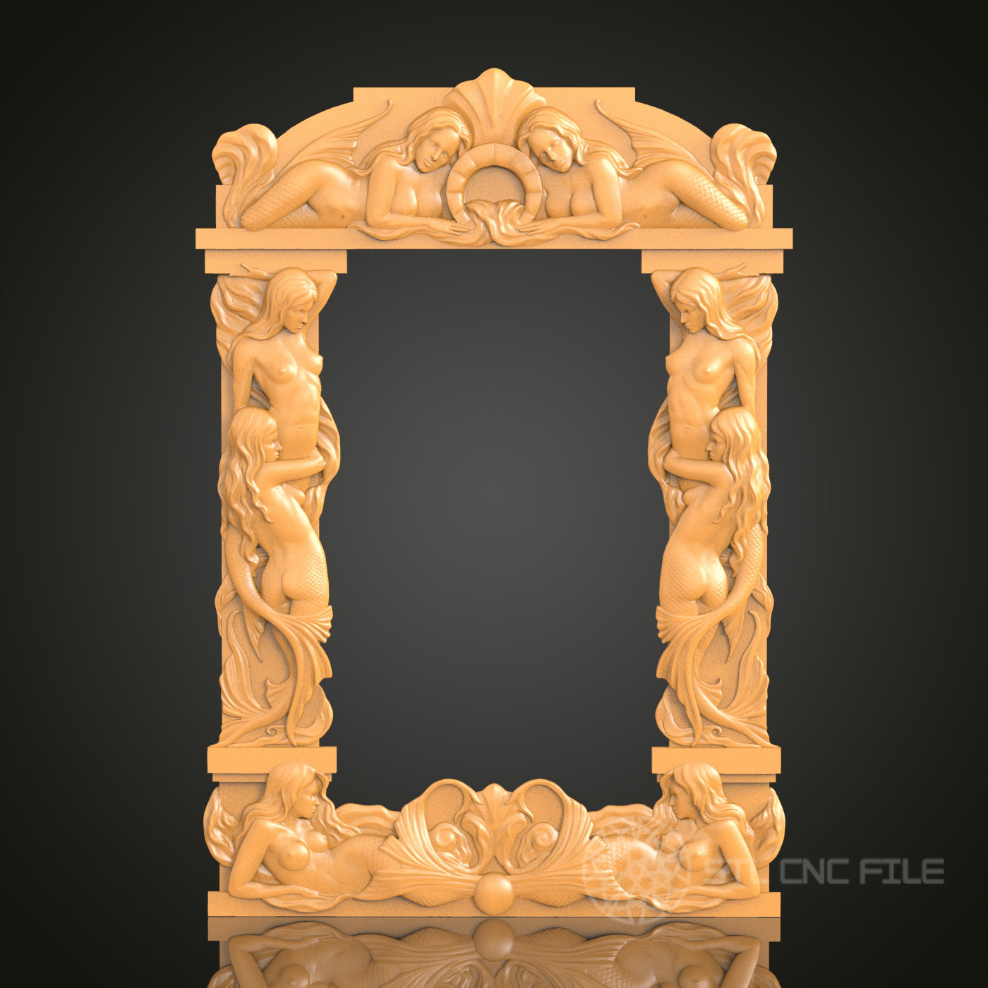 Detailed Mermaid Theme Frame Design STL Model for CNC Router Engraver - Artcam, Aspire, CNC Files, 3D Printer Compatible, Wall Decor